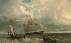 Un Británico Mercante En medio de otros pesca Arte en la costa Aguas
