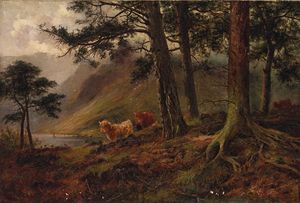 Highland Cattle In A Loch Landscape