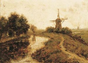 Windmills By A River
