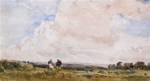 A Moorland Landscape With Two Figures By A Track