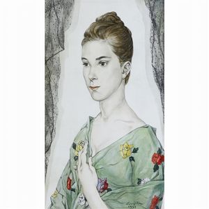 Portrait De Jeune Femme Au Chale Vert