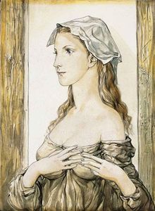 Woman In Profile, Hands Folded Over Breast