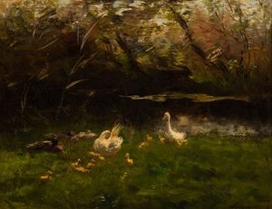 A Family Of Ducks By The Water