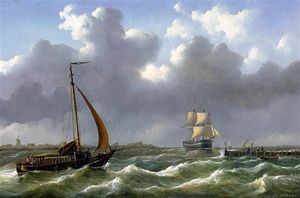 Dutch Ships Sailing In Rough Waters