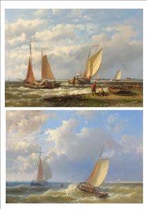Figures And Fishing Boats In A Dutch Estuary