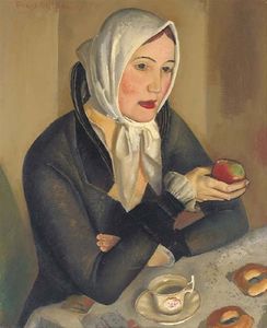 mujer con manzanas