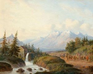 Los viajeros en un paisaje montañoso