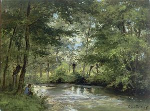 An Angler By A Forest Stream