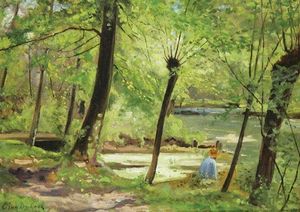 Wooded Landscape In Gasny-sur-epte With The Artist At Work