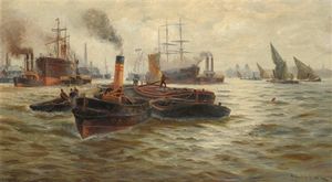 驳船和其它运输在泰晤士河