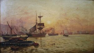 Shipping Scene On The Thames At Twilight