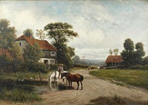 Horses Watering In A Rural Landscape