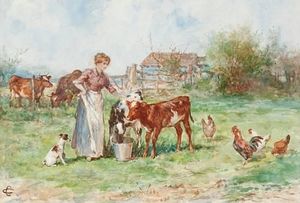 Milkmaid With Calves, And Companion