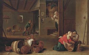 A Kitchen Interior With Peasants
