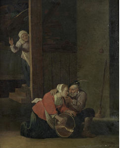 David Teniers le Jeune An Old Man Courting une jeune fille
