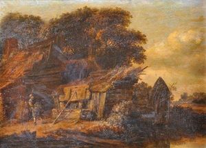A Wooded River Landscape With A Figure Outside A Cottage