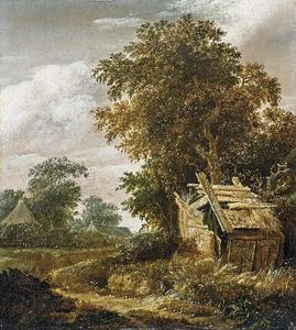 Landschaft Mit Hütte Und Bauernhäusern