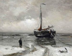 A Bomschuit Anchored In Winter