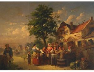 Village Merrymakers Outside A Dutch Tavern