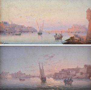 Pair Of Works Featuring Scenes Of Valetta Harbour, Malta