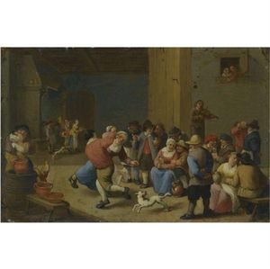 A Tavern Interior With Drinking And Dancing Peasants