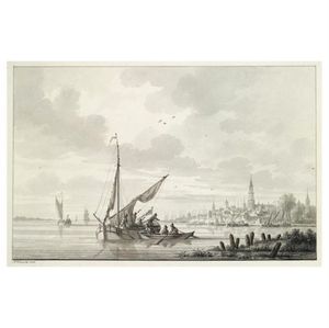 View Of Antwerp, With Boats On The Scheldt In The Foreground