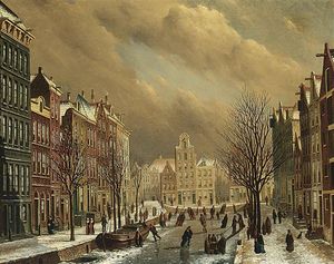 Ein Blick von der Brouwersgracht in Amsterdam an einem Wintertag