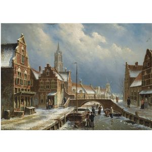 Figures On A Frozen Canal In A Dutch Town
