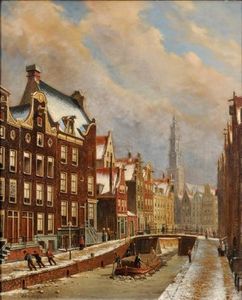 Winter Scene In Amsterdam With Zuide Kirk In The Distance
