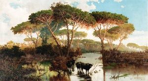 ポンティーネ沼地で牛