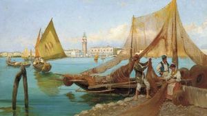Fischer in der Lagune von Venedig