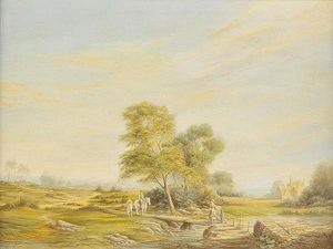 Lowland Landscape With Figures And Horses