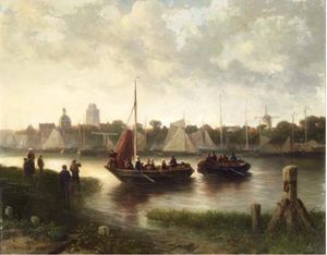 A River Landscape With Boats Coming Ashore