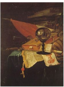 A Vanitas Still Life With The Artist At His Easel Reflected In A Crystal Ball,