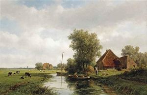 A Polder Landscape With Cattle In A Meadow