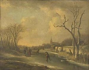 A Winter Landscape With Skaters On A Frozen Lake