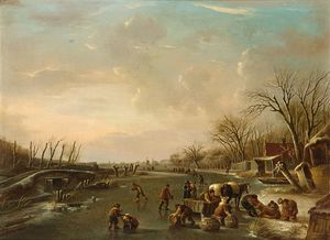 A Winter Scene With Skaters And A Horse-drawn Sleigh With Poultry Sellers