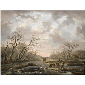 Winter Landscape With Skaters On A Frozen Canal