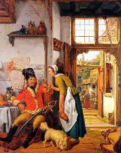 Interior with soldier and maid