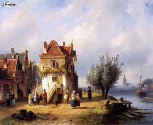 View on a village near to a river Sun