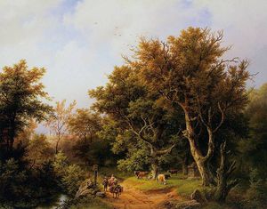 Forest landscape with cattle Sun