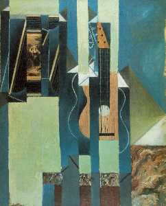 The guitar - Oil and papier colle on canvas -