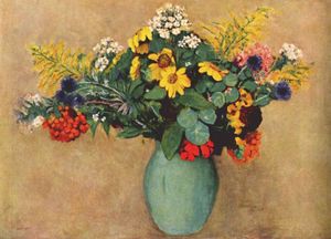 flowers in a green vase