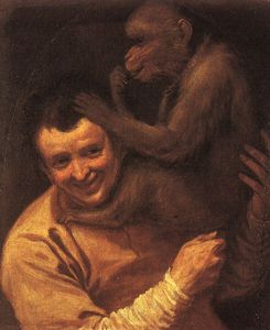 un hombre con un mono - óleo sobre lienzo -
