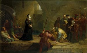 Cranmer an Traitors Gate. Erzbischof Cranmer in den Tower Taken