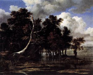 Oaks von einem See mit Seerosen