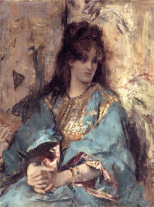 Una donna seduta in vestito orientale