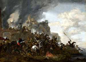 骑兵 使 一个 出击  从 堡垒 上 山