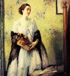 un joven mujer propiedad  Un  ramo de flores