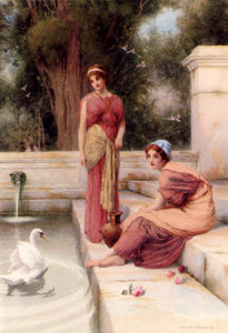 二つの古典的な乙女と白鳥
